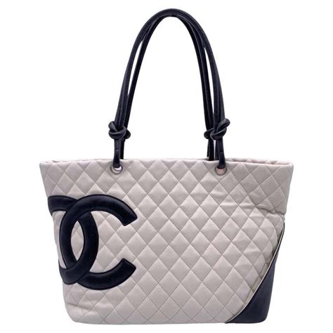 Chanel White and Black Quilted Leather Cambon 